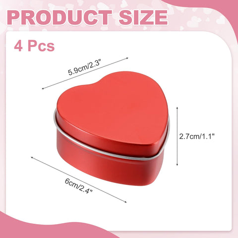 sourcing map 4Pack Metal Tin Box, 2.4x2.3x1.1 Heart Empty Tinplate Containers with Lids