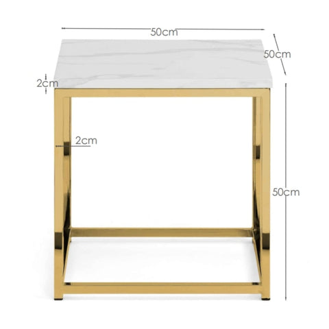Julian Bowen Scala End Table, White Marble Effect & Gold - H50 x W50cm