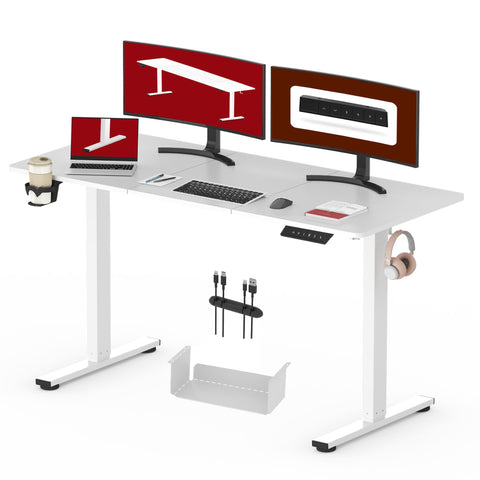SANODESK 140 * 60 Electric Standing Desk with Cablemanagement Tray and Cupholder Height Adjustable Desk Sit Stand Table with 4 Memory Smart Pannel
