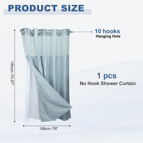 DTGN No Hook Shower Curtain, 180Wx198L cm Polyester Snap-in Removable Liner Set, Waterproof Washable Waffle Weave Textured Shower Curtains for Home