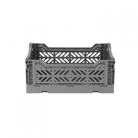 Ay-Kasa Folding Box, Sturdy Plastic Folding Box, Stackable, Stone Grey, Mini (27 x 17 x 11 cm)