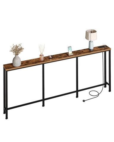 CHOEZON 200 cm Narrow Console Table with Power Outlet, 18 cm Skinny Sofa Table, Long Behind Couch Table with Charging Station, for Entryway, Hallway