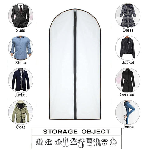 Moth Proof Garment Bags 60 x 120cm(24'' x 48'') Black Side Breathable Clear Garment Full Zipper Bags for The Winter Coats Jackets Clothes(Pack of 6)