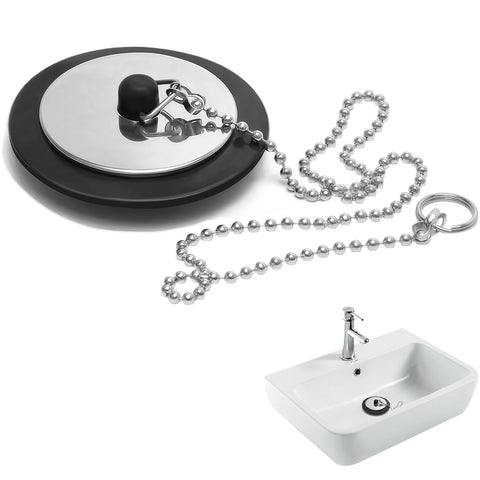 2 Pack Sink Plug, 43mm Universal Bath Plug with 40cm Stainless Steel Chain, Rubber Drain Stopper for Bathroom Kitchen Laundry Sink