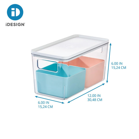 iDesign Storage Box with 2 Dividers, Storage Box with Lid, Versatile Kitchen Storage or Bathroom Organiser, Made of Recycled Plastic, Multicoloured