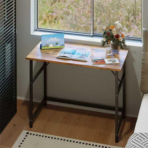 Xyphren 80cm Desk, Small Computer Desk for Home Office, Study Writing Table for Bedroom Living Room, Easy Assembly Metal Frame Industrial Style Brown