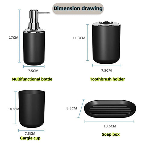 Hosoncovy 4 Pieces Bathroom Accessory Set with Soap Dispenser, Bathroom Cup, Soap Dish ，Toothbrush and Toothpaste Holder (Black)