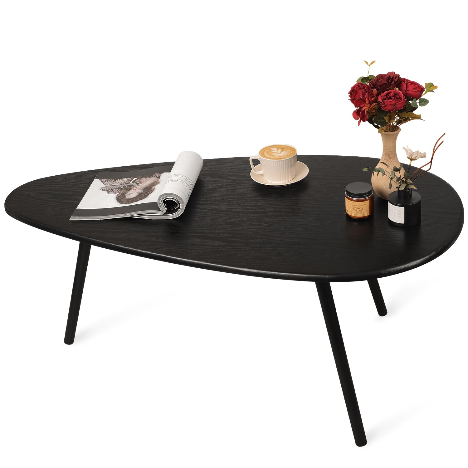 WDSHIYI Mid Century Modern Coffee Table, Large Oval Black Coffee Table for Living Room, for Small Spaces, 108 D x 56 W x 40 H