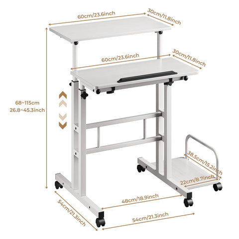 Dripex Standing Desk, Height Adjustable Rolling Desk with Tilting Table Top, Sit-Stand Workstation with Wheels, 60 x 60 cm, laptop Table