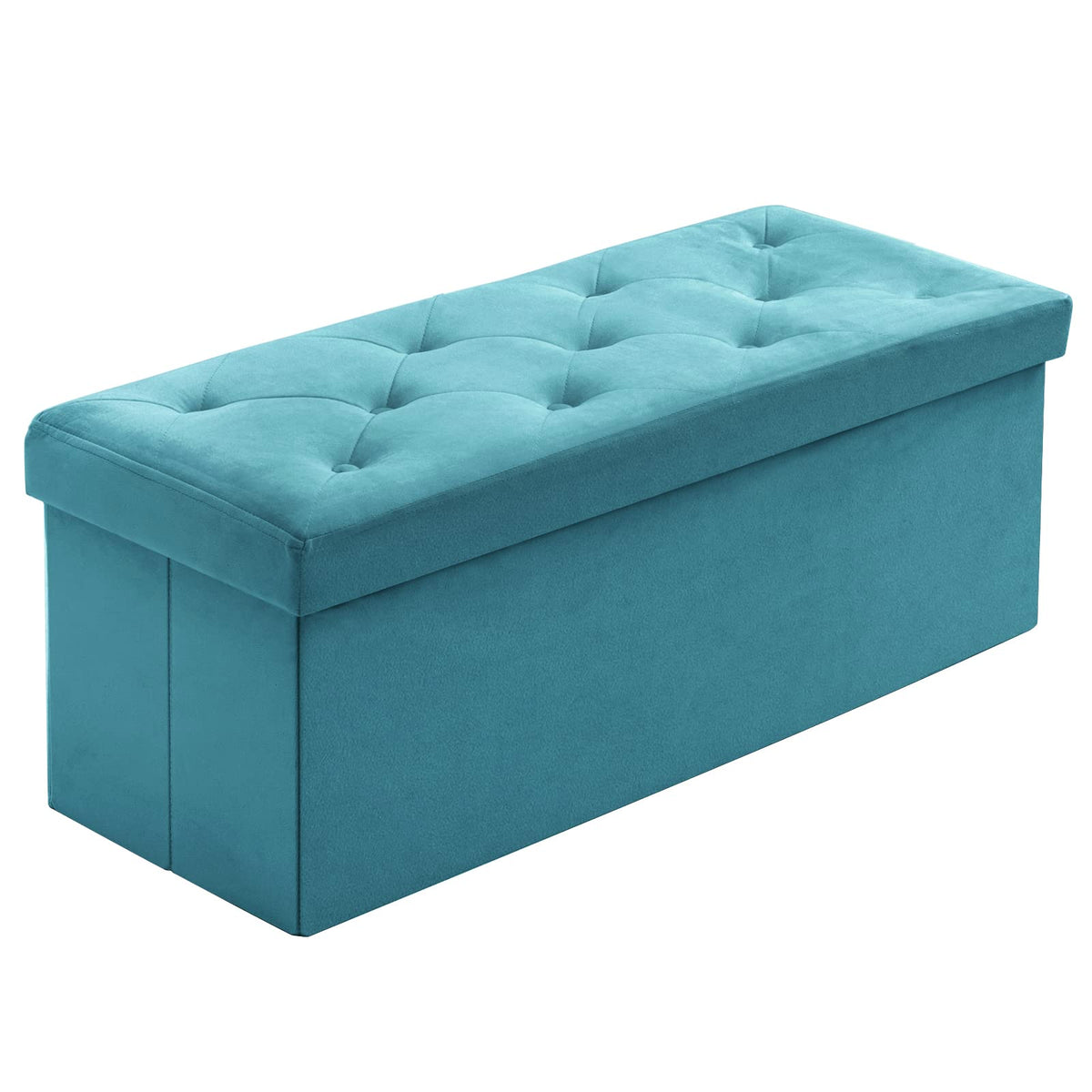 BRIAN & DANY Folding Storage Ottoman Bench, Velvet Large Ottoman Storage Box for Living Room and Bedroom 110 x 40 x 40 cm - Teal