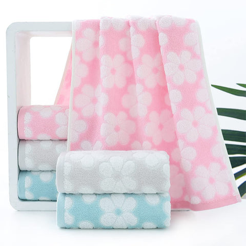 Pidada Hand Towels Set of 4 Floral Pattern 100% Cotton Soft Absorbent Decorative Towel for Bathroom (Light Grey)