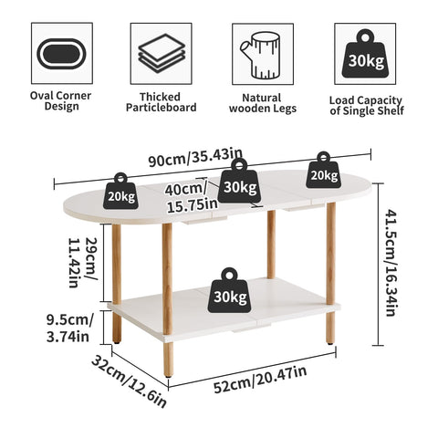Aibiju Oval Coffee Table White, Small Wooden Coffee Table for Small Space, Splicing Design 35 * 16 * 17in