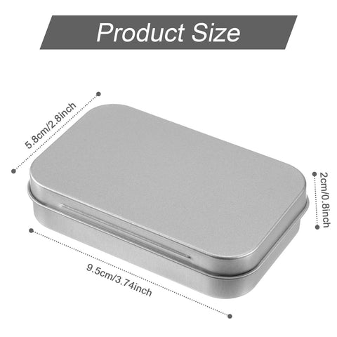 Aphumedc Silver Metal Rectangular Empty Hinged Tins Tin Containers, 3.7 x 2.3 x 0.8 Inch Small Storage Container