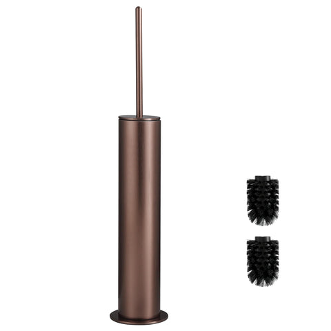 BVL Toilet Brush Rose Gold, Metal Toilet Brush Including 2 Brush Heads, Slim Design Toilet Brush Round for the Bathroom