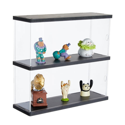 SUPERFINDINGS Acrylic Display Case Clear Wall Mountable Display Case for Collectibles 2 Tier Display Cabinet Box with Black Base Collections Showcase