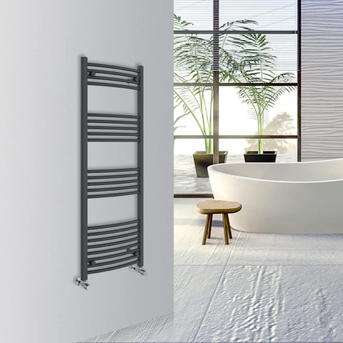 Warmehaus Curved Bathroom Heated Towel Rail Warmer 1400x500mm Anthracite
