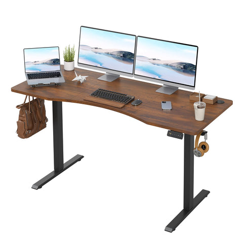 Farini U-Shaped Ergonomic Electric Standing Desk, 140x60cm, Height Adjustable Sit to Stand Desk with Memory Keypad & Headphone Hook for Home and