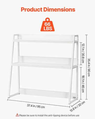VEVOR Desktop Bookshelf, 2-Tier Desktop Storage Organizer, 37.4" x 12.6" x 35.4" Office Desk Storage Rack Display Shelf