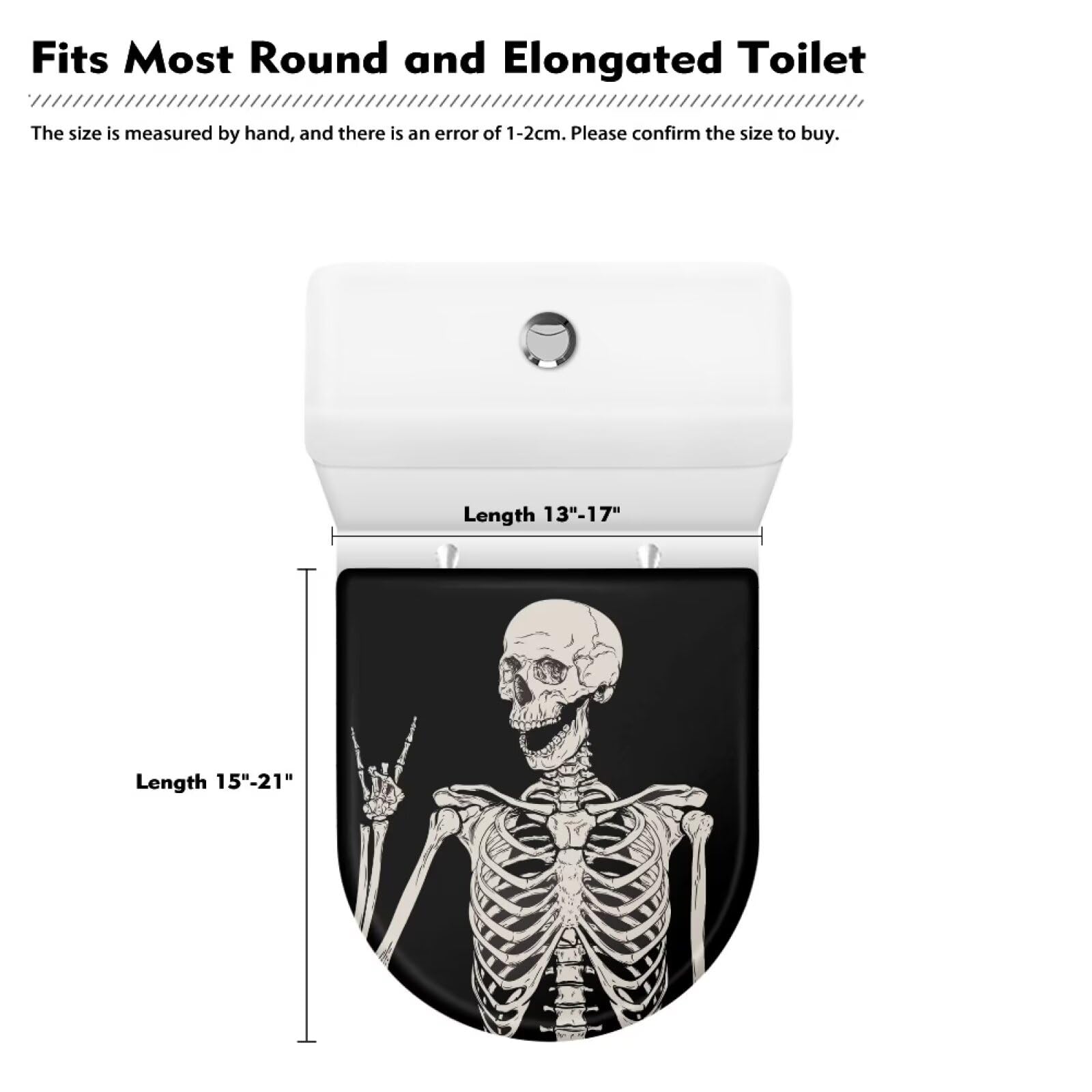 COEQINE Skull Print Toilet Lid Cover，Black Resisant Washable Bathroom Decoration 1 Pcs Cute Skull Print Toilet Lid Dustproof