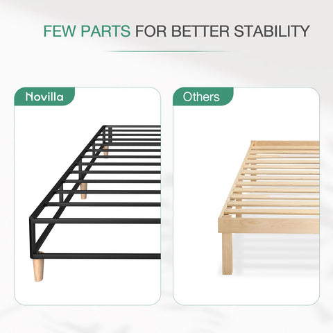 Novilla 35cm King Size Metal Platform Bed Frame, 5FT Mattress Foundation With Fabric Cover, Metal Slat Support, Solid Wooden Support Legs