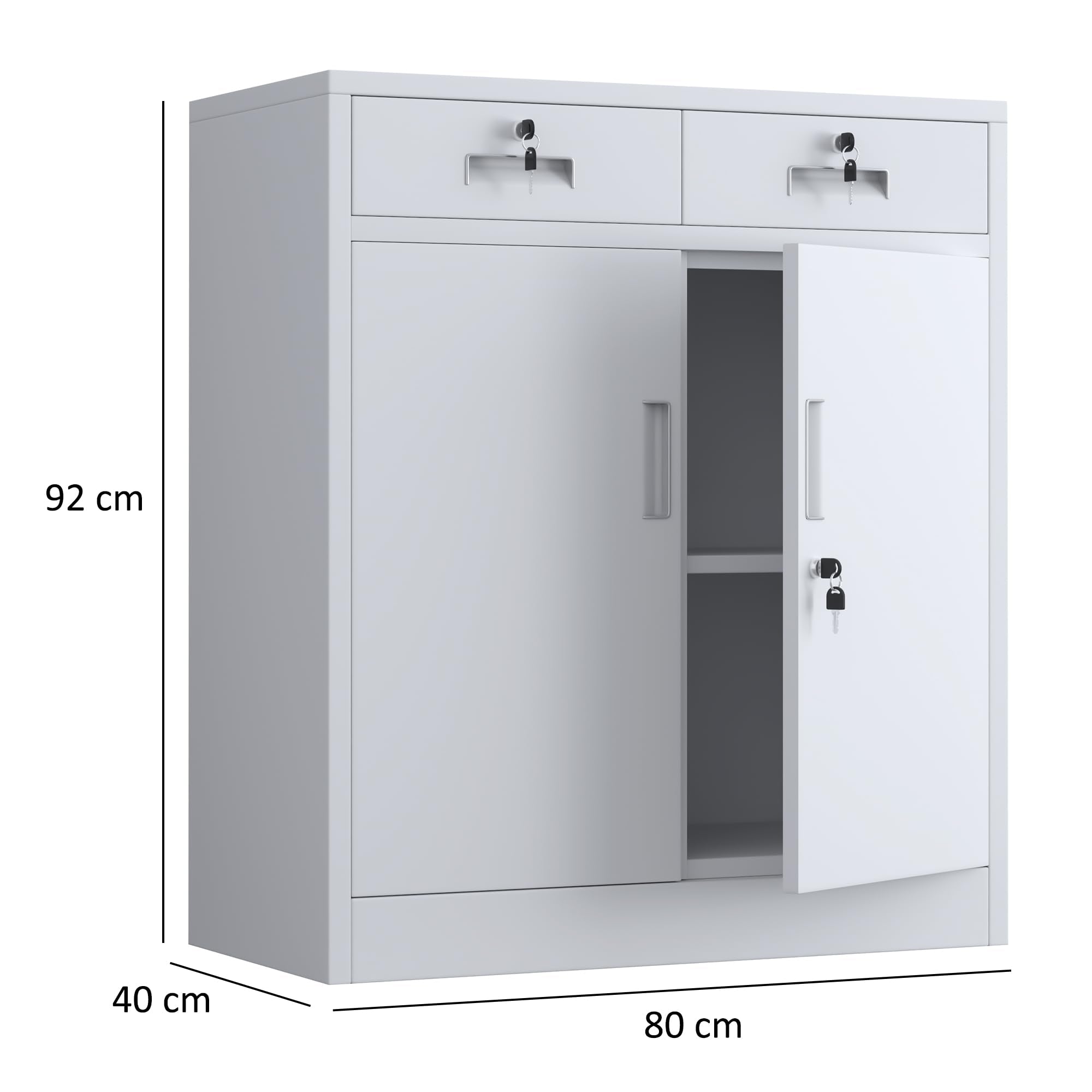 JINGUR Metal Storage Cupboard with Locking Doors and 2 Drawers (White)