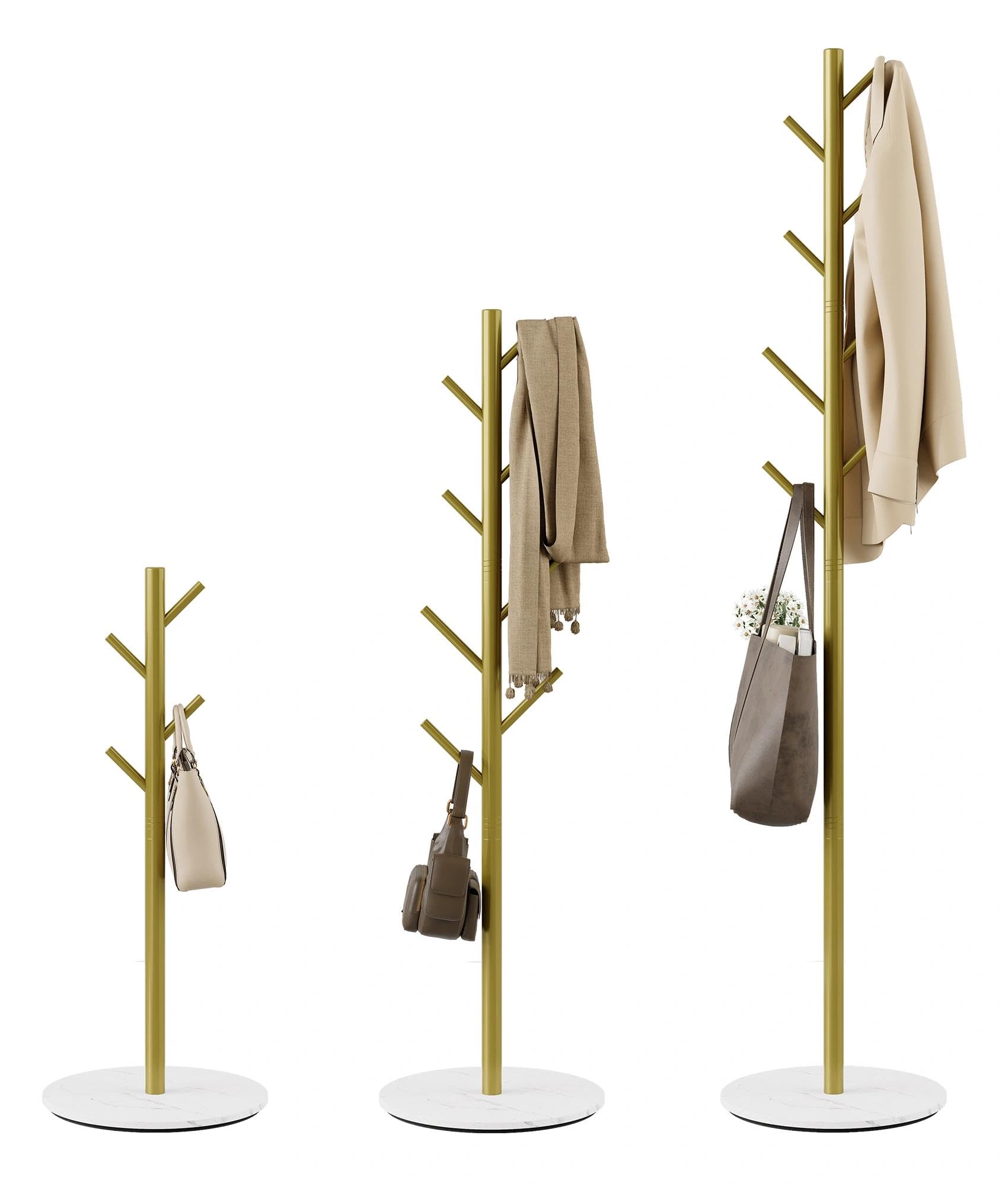 Tujurich Coat Rack with 8 Hooks, 3 Adjustable Heights, Modern Hall Tree, Sturdy Metal Coat Stand with Sintered Stone Base, for Hallway