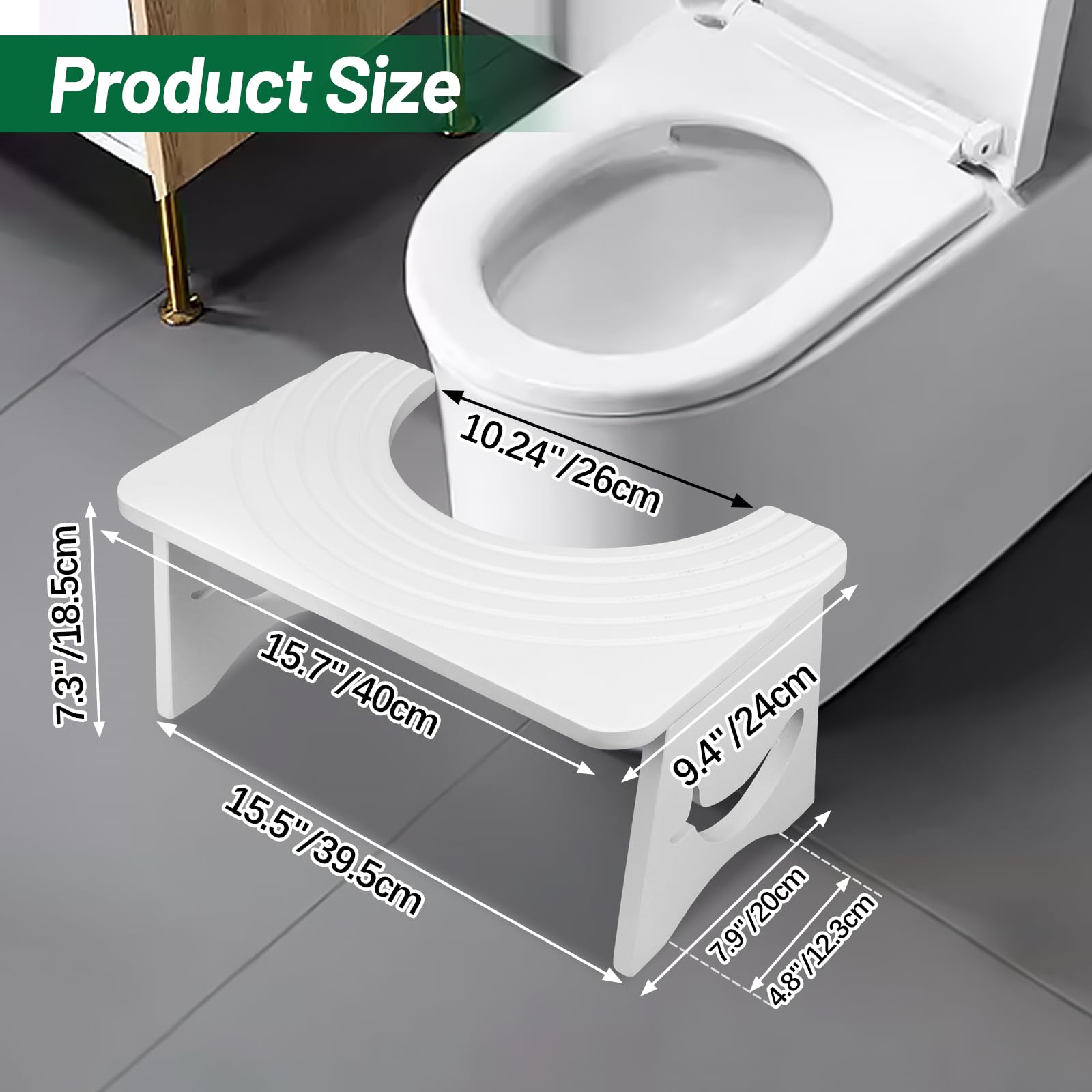 MAIJIAJU White Single Toilet Stool, Foldable Bamboo Squat Step