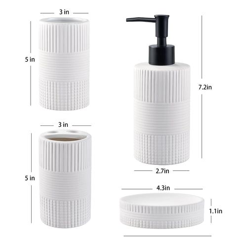 Bathroom Accessories Set of 4, Ceramic Bathroom Sets Complete-Toothbrush Holders, Soap Dispenser, Soap Dish, Toothbrush Cup