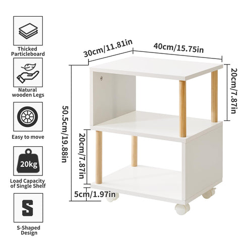 Aibiju 3 Tier Side table with wheels, Narrow End Table with Storage Shelf, Bedside Table Nightstand for Small Spaces, Bedroom, Living Room