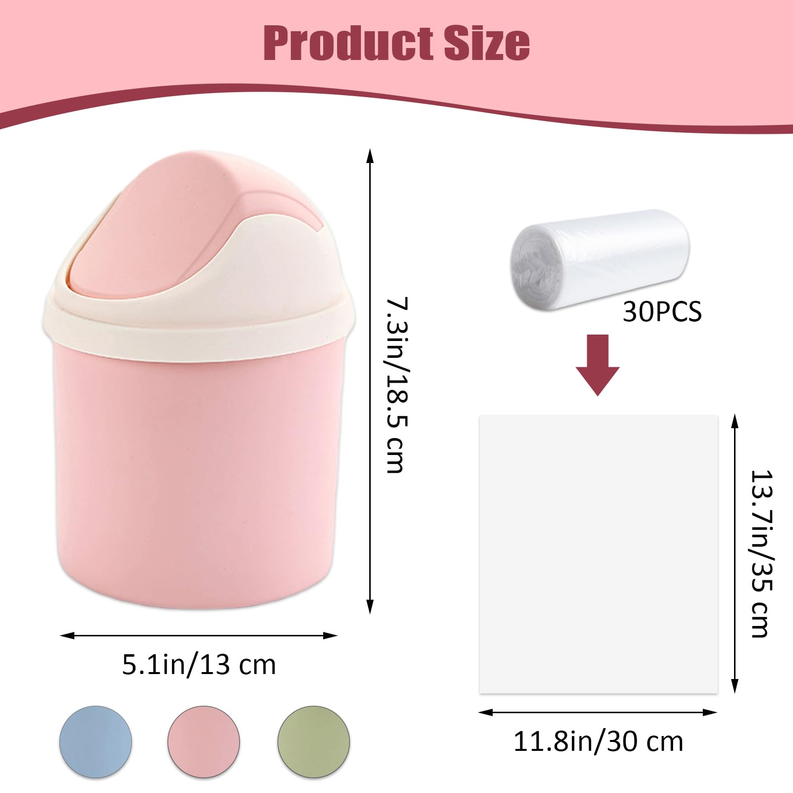 Sicheii 2Pcs Desktop Trash Can with Swing Lid & 120 Trash Bag, Mini Countertop Trash Can for Desk, Tiny Cute Garbage Can
