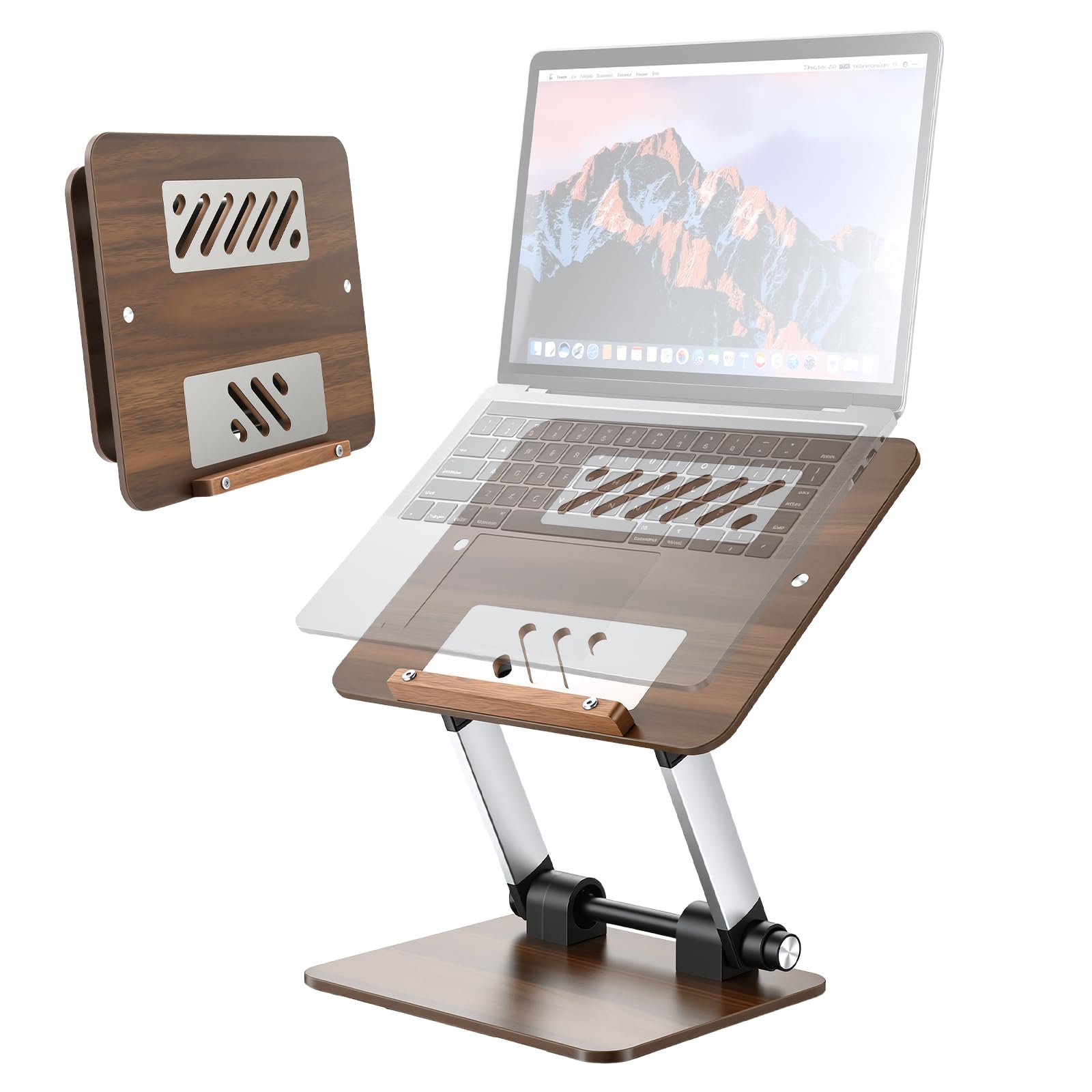 aceyoon Adjustable Laptop Stand for Desk Wooden, Foldable Laptop Riser Holder with Heat-Vent