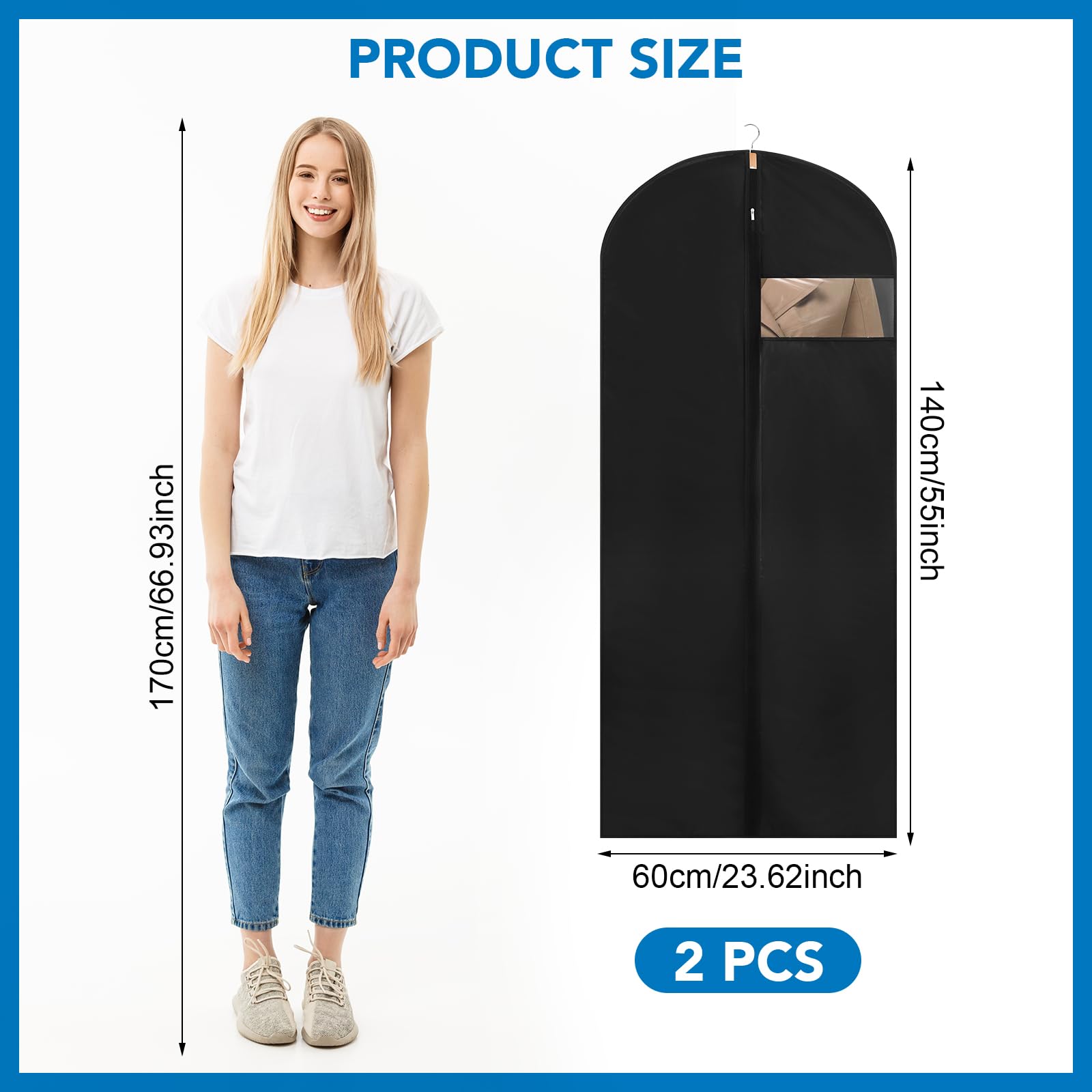 2 Pack Dress Bags Covers Long, PEVA Garment Bags, Dress Covers 60cm*140cm