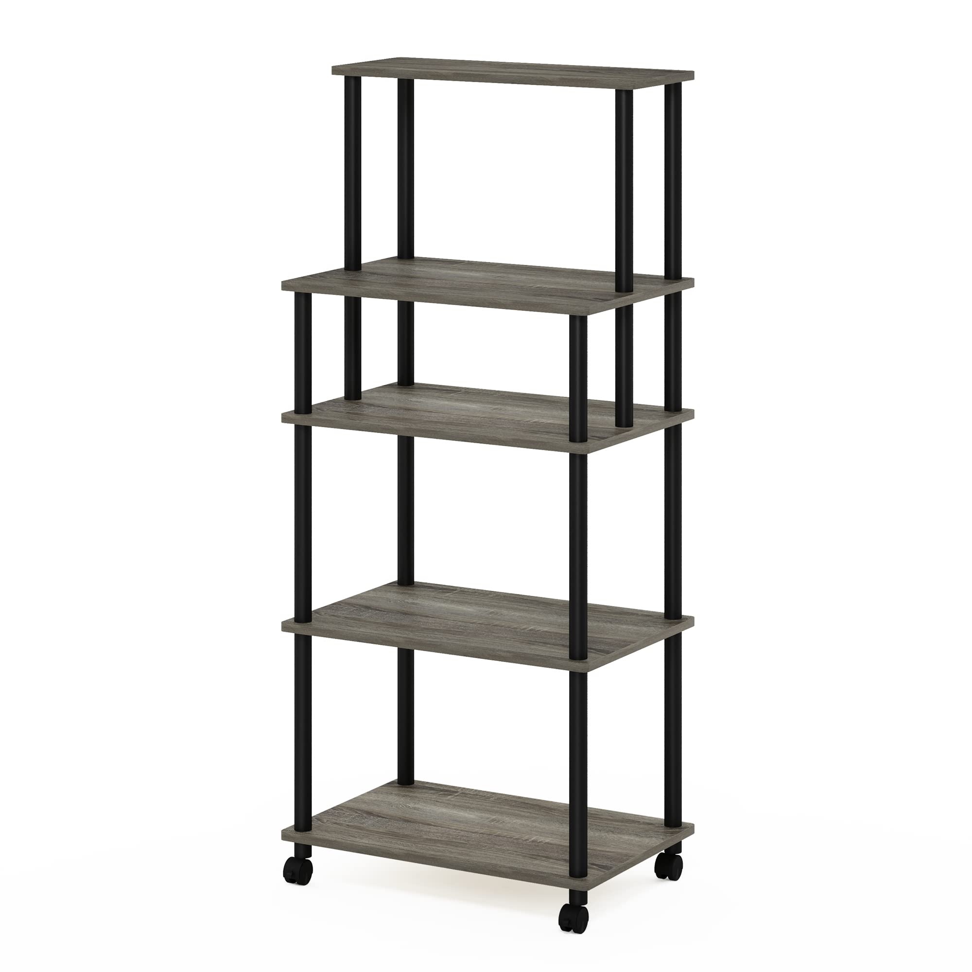Furinno TURN-N-TUBE Bakers Rack with Wheels, 5-Tier Kitchen Storage Cart, Kitchen Cart, Coffee Bar, Pantry Organizers and Storage, French Oak Grey