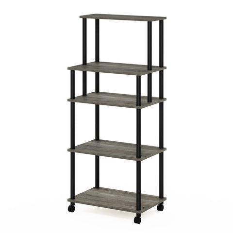 Furinno TURN-N-TUBE Bakers Rack with Wheels, 5-Tier Kitchen Storage Cart, Kitchen Cart, Coffee Bar, Pantry Organizers and Storage, French Oak Grey