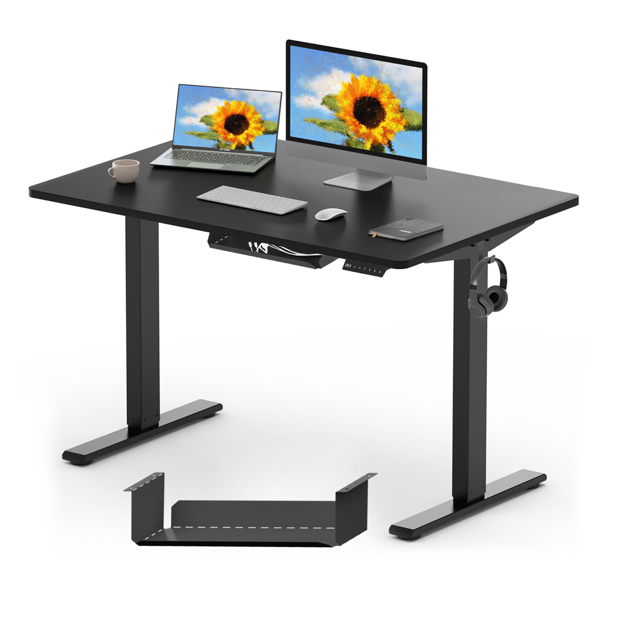 FLEXISPOT ONE PIECE Electric Standing Desk Height Adjustable Desk Sit Stand Desk with 4 Memory Smart Pannel and Backpack Hook for Home Office