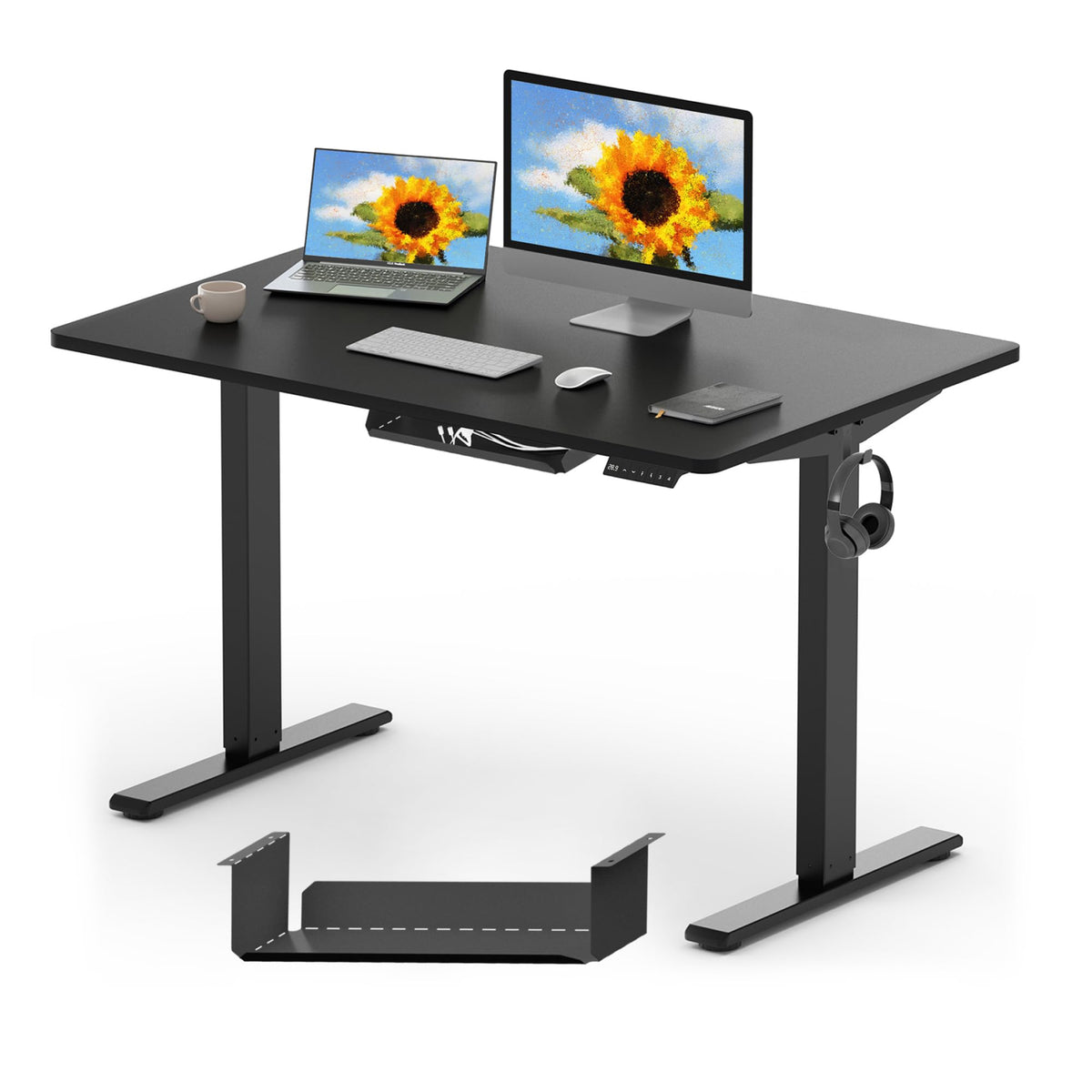 FLEXISPOT ONE PIECE Electric Standing Desk Height Adjustable Desk Sit Stand Desk with 4 Memory Smart Pannel and Backpack Hook for Home Office