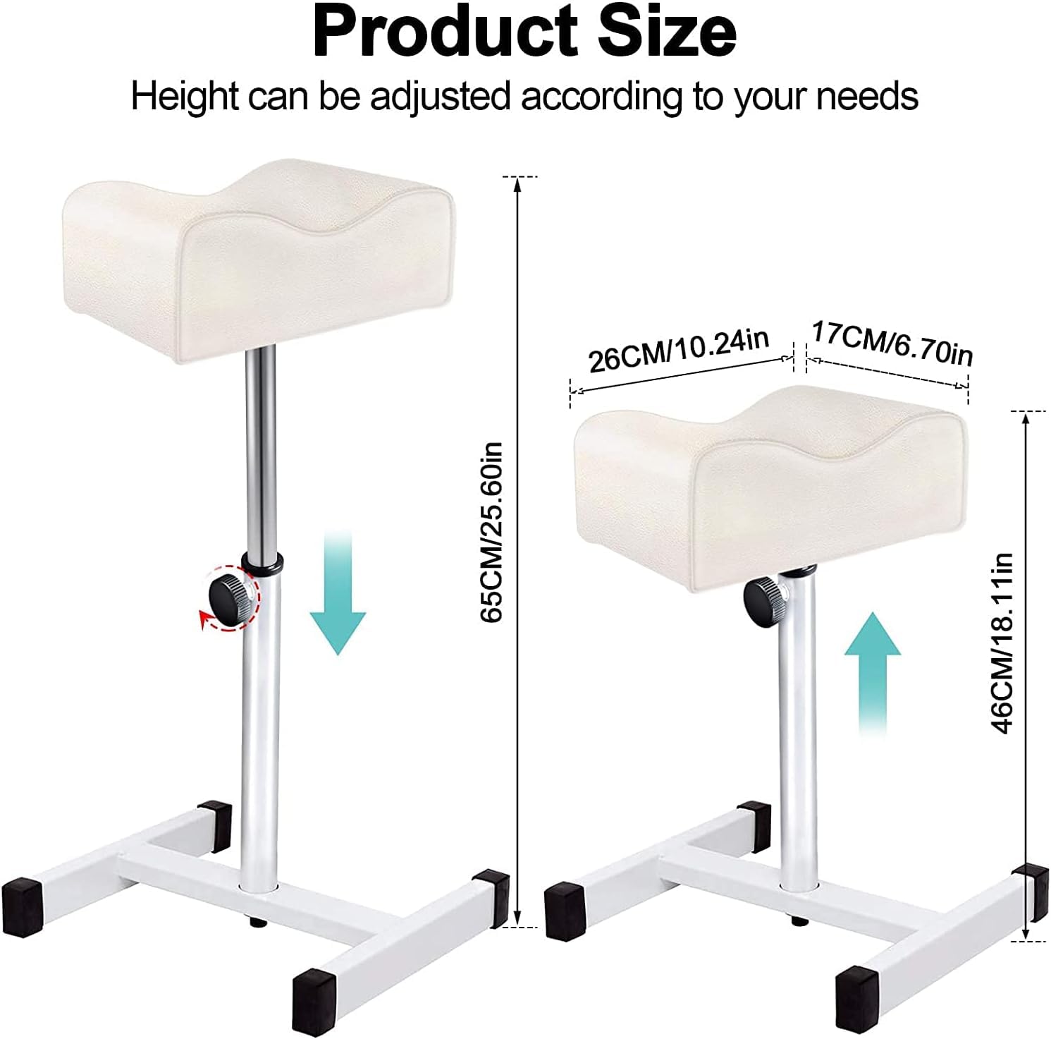 EBANKU Pedicure Foot Rest Stand Stool Salon Spa Beauty Footrest Home Pedicures Adjustable Seat Height Technician Nail Equipment (White)