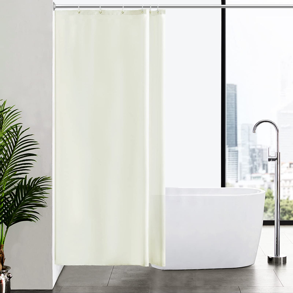 Furlinic Waterproof Shower Curtain Mould Proof Weighted Hem Beige 100×200cm