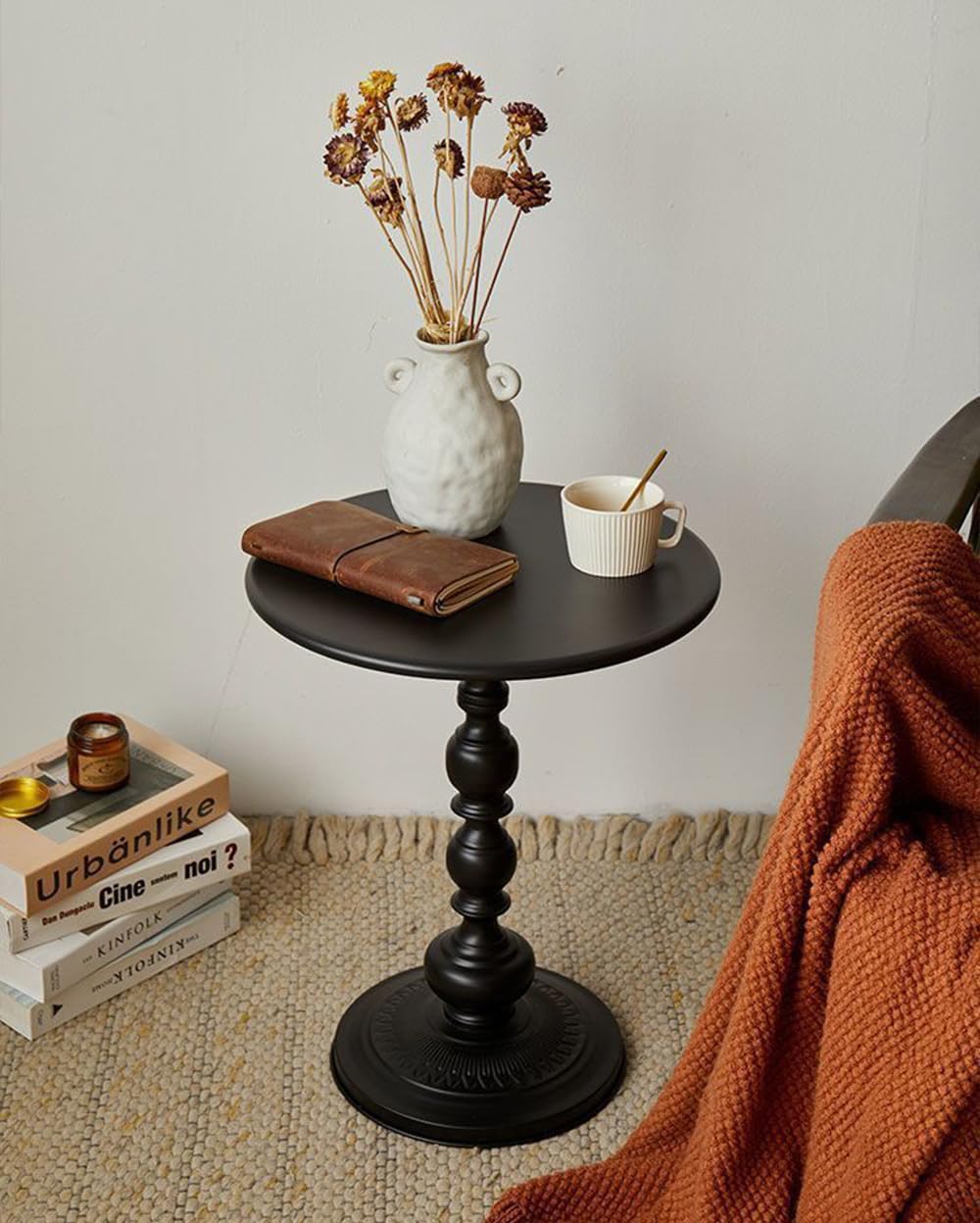 WDOPEN Metal Small End Table, Small Round Side Table, Matte Accent Coffee Drink Table, for Sofa, Bedroom, and Living Room Corners (Black)