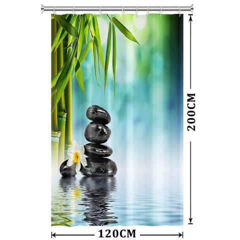 Xiaoterna Spa Garden Shower Curtain Bokeh Spa Green Bamboo Black Stone Flower Bathroom Curtain Simple Home Garden Waterproof Shower Curtain Machine
