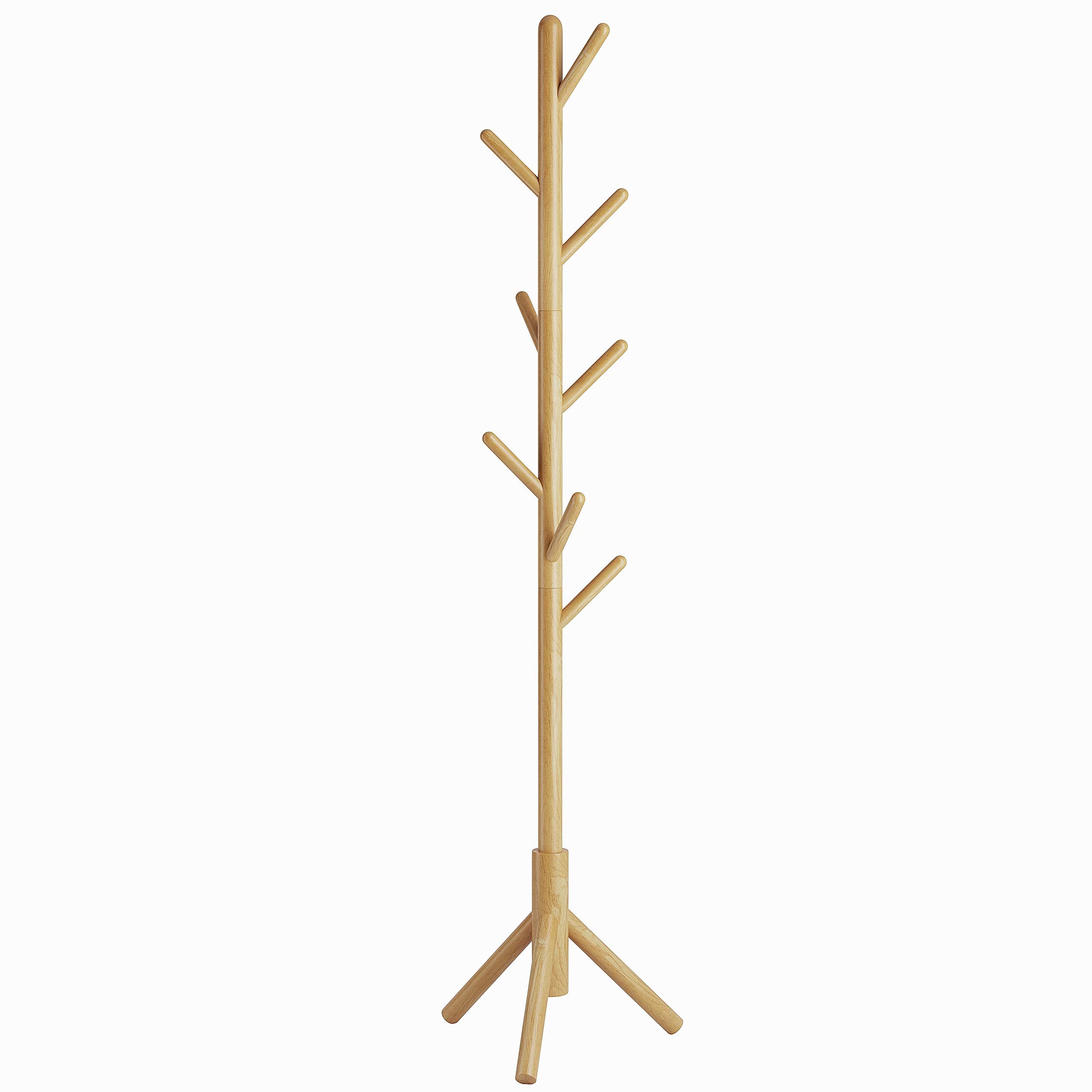 YMYNY Wooden Coat Rack Stand, Hall Tree Free Standing with 8 Hooks, Hallway Coat Hanger Hat Stand for Bag Umbrella Clothes Scarves, Adjustable Sizes