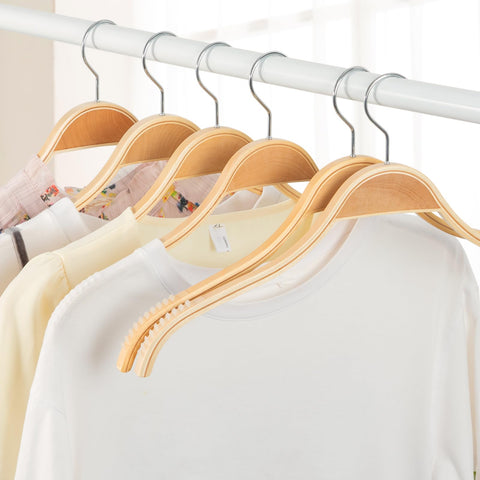 TOPIA HANGER Slim Natural Wood Hangers with Extra Soft Non-Slip Rubber Grips, 30-Pack High-Grade Fashion Hanger No Shoulder Bump for Sweaters