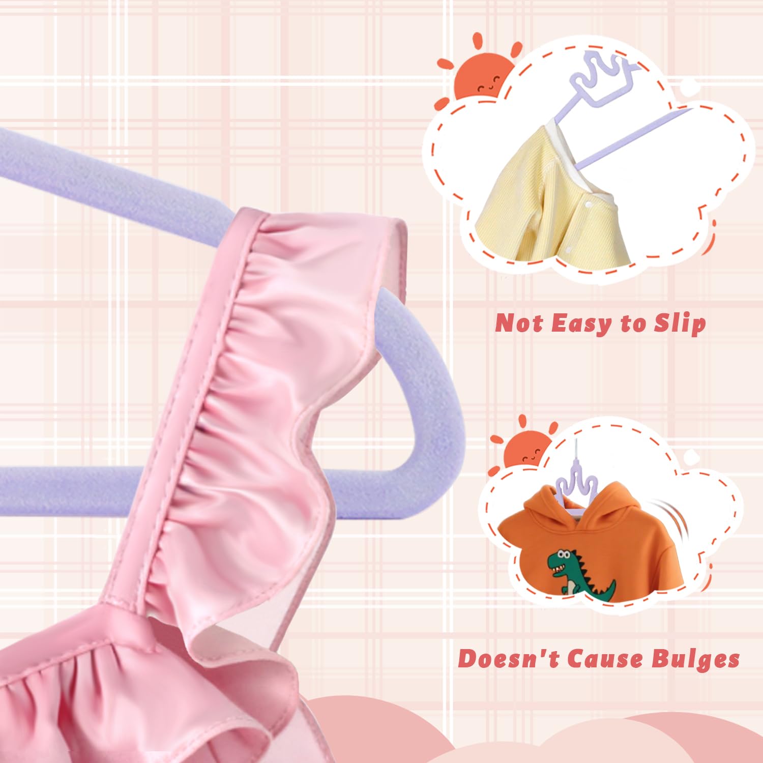 ManGotree 12.6" Kids Velvet Hangers Non-Slip Baby Hangers 20 Pack Purple