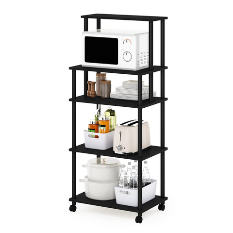 Furinno TURN-N-TUBE Bakers Rack with Wheels, 5-Tier Kitchen Storage Cart, Kitchen Cart, Coffee Bar, Pantry Organizers and Storage, Americano