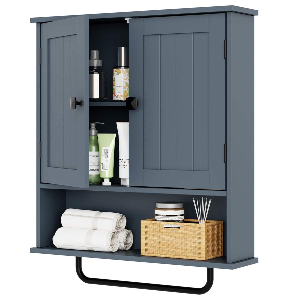RRX Bathroom Cabinet Wall Mounted Medicine Cabinets with Towels Bar (Gray)
