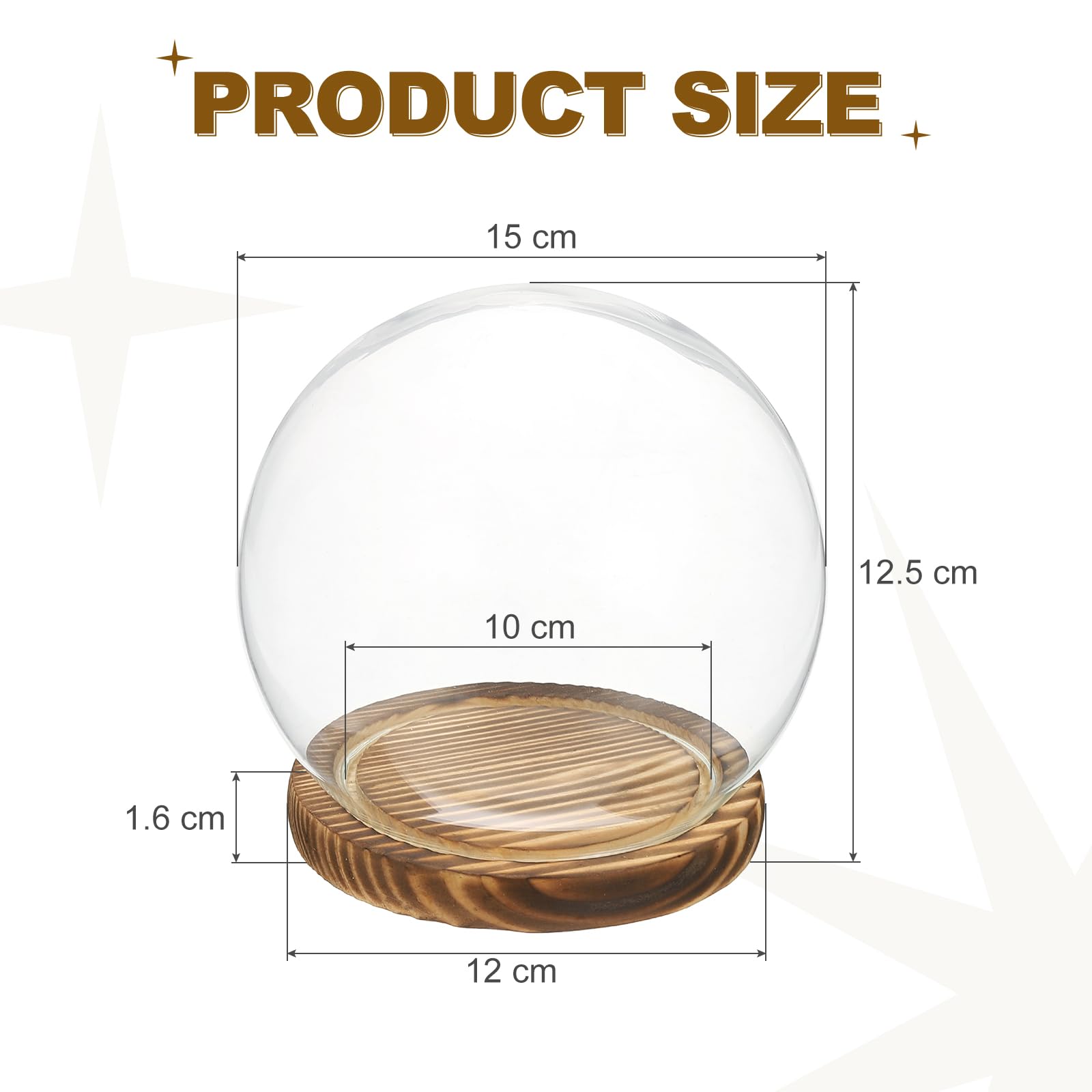 sourcing map Round Cloche Glass Dome, 5.9" x 4.7" Decorative Glass Display Bell Jar Dome Cloche with Brown Base for DIY Flower Craft