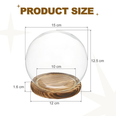 sourcing map Round Cloche Glass Dome, 5.9" x 4.7" Decorative Glass Display Bell Jar Dome Cloche with Brown Base for DIY Flower Craft