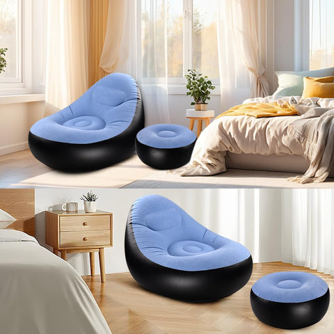 Fiacvrs Inflatable Lounge Chair for Adults, Portable Folding Inflatable Blow Up Couch with Foot Stool