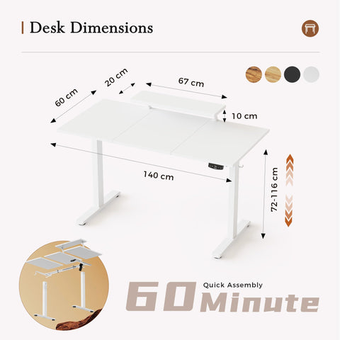 Klicelor Eletric Height Adjustable Desk, Movable Monitorstand, 140x60cm