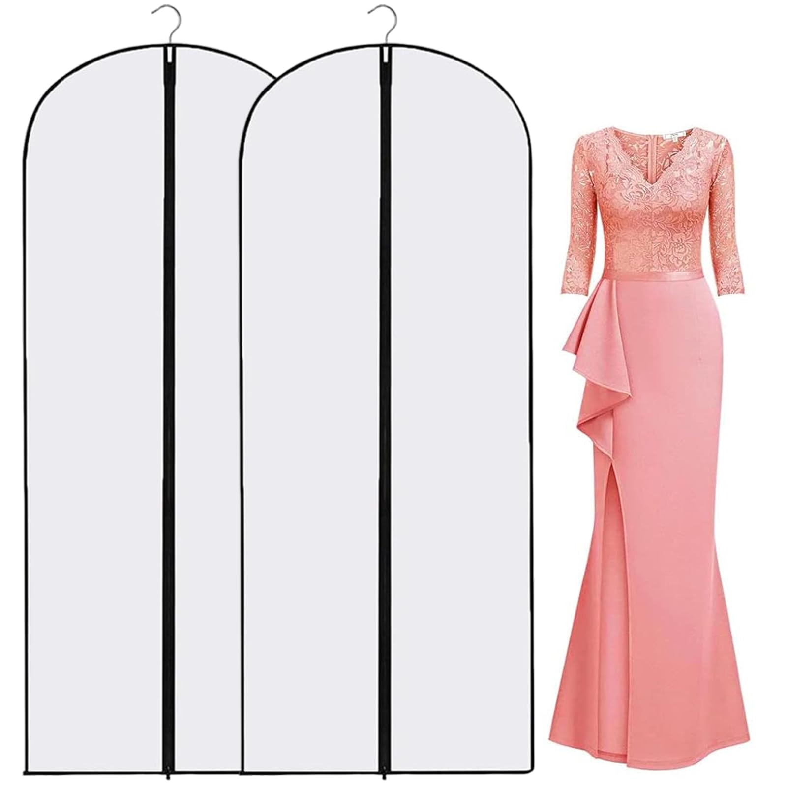 2-Pack Extra Long Garment Bags (180cm) | Clear View Hanging Covers for Wedding Dresses, Gowns & Coats | Dust & Water Resistant